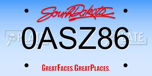 0ASZ86 South Dakota License Plate