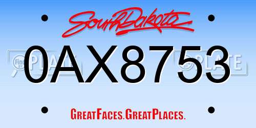 0AX8753 South Dakota License Plate