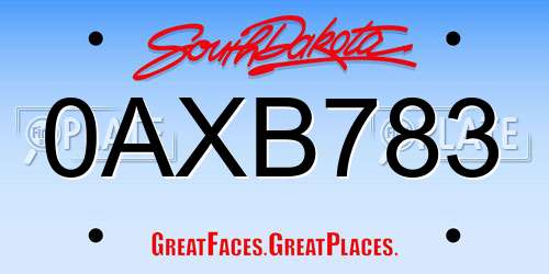 0AXB783 South Dakota License Plate