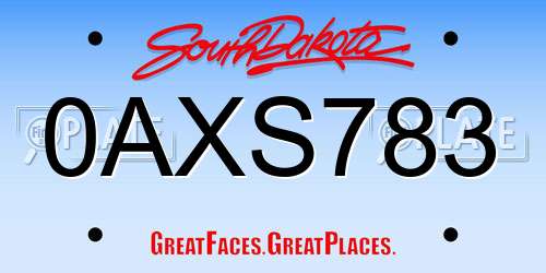 0AXS783 South Dakota License Plate