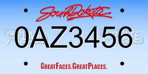 0AZ3456 South Dakota License Plate