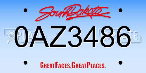 0AZ3486 South Dakota License Plate