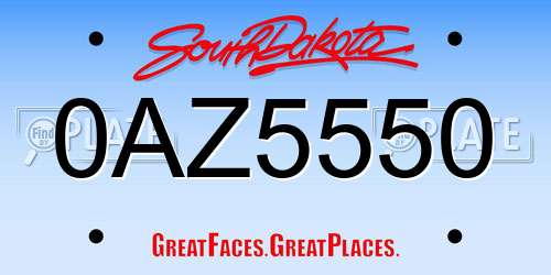 0AZ5550 South Dakota License Plate