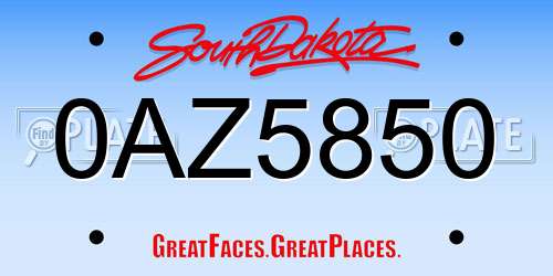 0AZ5850 South Dakota License Plate