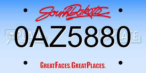 0AZ5880 South Dakota License Plate