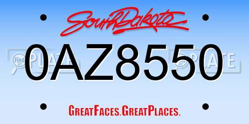 0AZ8550 South Dakota License Plate
