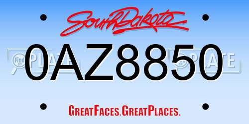 0AZ8850 South Dakota License Plate