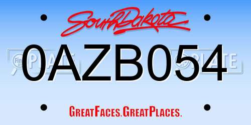 0AZB054 South Dakota License Plate