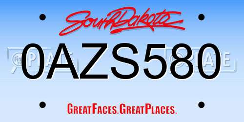 0AZS580 South Dakota License Plate