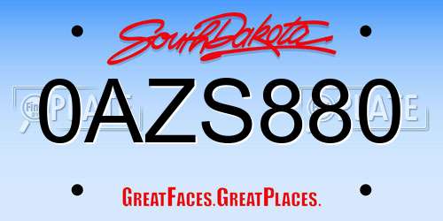 0AZS880 South Dakota License Plate