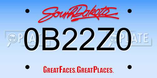 0B22Z0 South Dakota License Plate