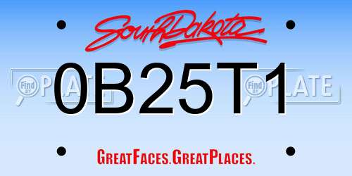 0B25T1 South Dakota License Plate