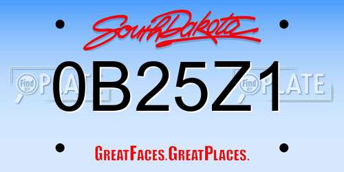 0B25Z1 South Dakota License Plate