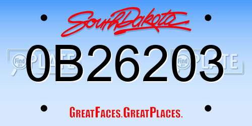 0B26203 South Dakota License Plate