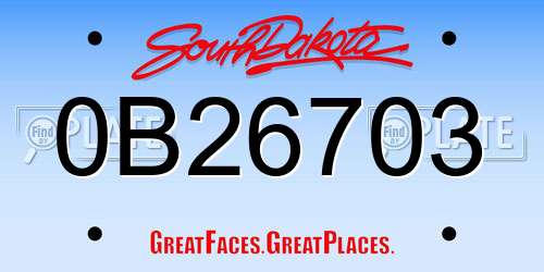 0B26703 South Dakota License Plate