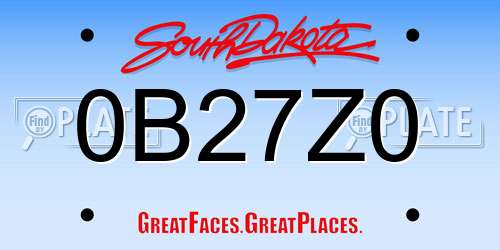 0B27Z0 South Dakota License Plate