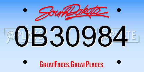 0B30984 South Dakota License Plate
