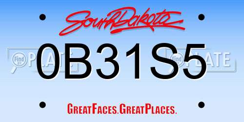 0B31S5 South Dakota License Plate