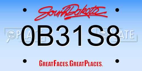 0B31S8 South Dakota License Plate