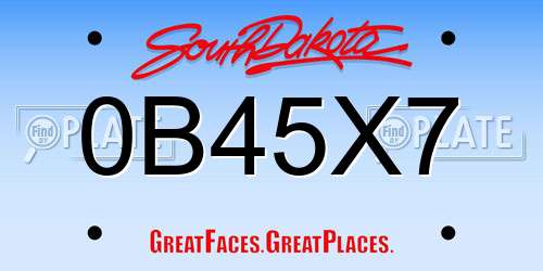0B45X7 South Dakota License Plate