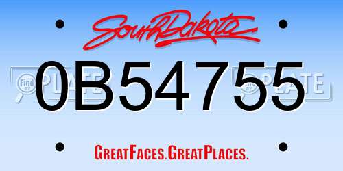 0B54755 South Dakota License Plate