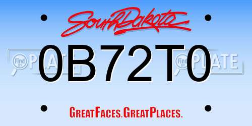 0B72T0 South Dakota License Plate