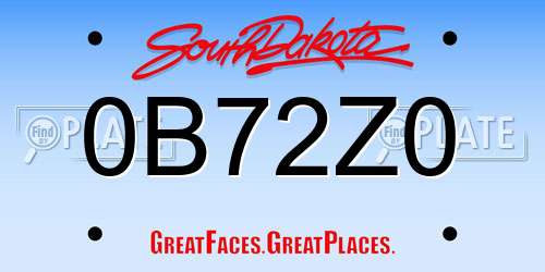 0B72Z0 South Dakota License Plate