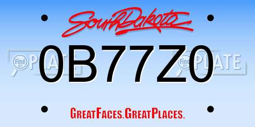0B77Z0 South Dakota License Plate