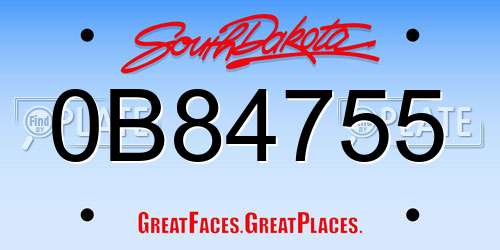 0B84755 South Dakota License Plate