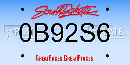0B92S6 South Dakota License Plate