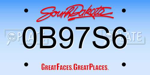 0B97S6 South Dakota License Plate