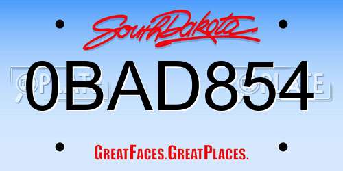 0BAD854 South Dakota License Plate