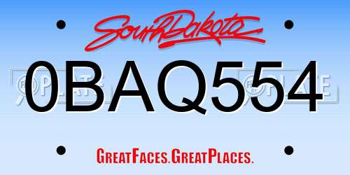 0BAQ554 South Dakota License Plate