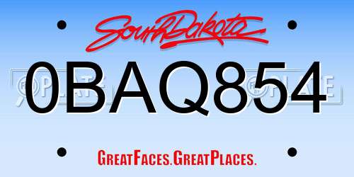 0BAQ854 South Dakota License Plate