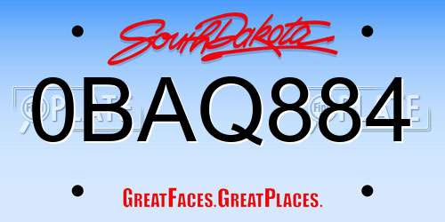 0BAQ884 South Dakota License Plate