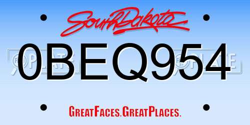 0BEQ954 South Dakota License Plate