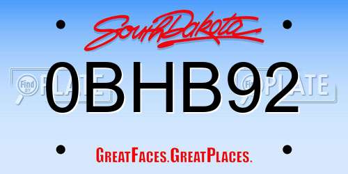 0BHB92 South Dakota License Plate