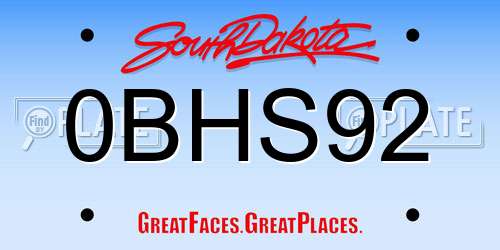 0BHS92 South Dakota License Plate