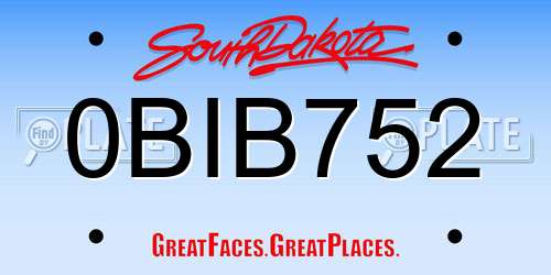 0BIB752 South Dakota License Plate