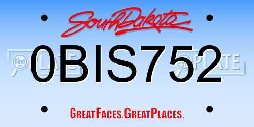 0BIS752 South Dakota License Plate