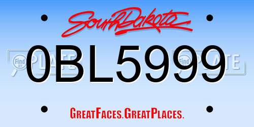 0BL5999 South Dakota License Plate