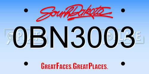 0BN3003 South Dakota License Plate