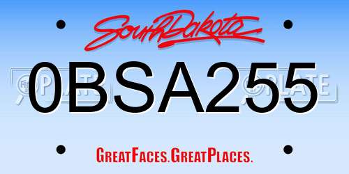 0BSA255 South Dakota License Plate