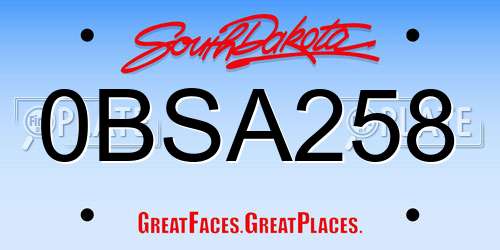 0BSA258 South Dakota License Plate