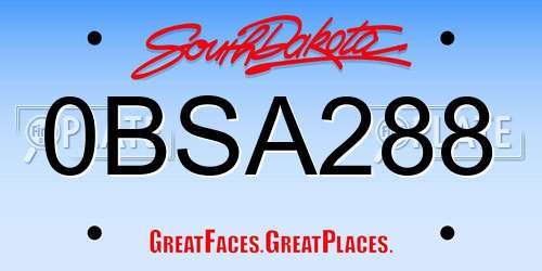 0BSA288 South Dakota License Plate
