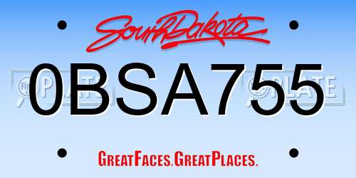 0BSA755 South Dakota License Plate