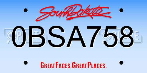 0BSA758 South Dakota License Plate