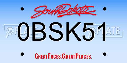 0BSK51 South Dakota License Plate