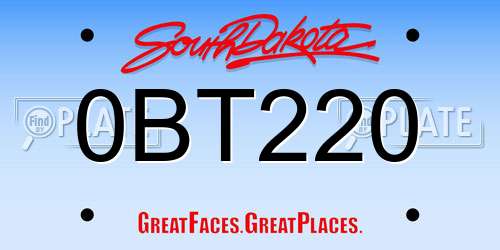 0BT220 South Dakota License Plate