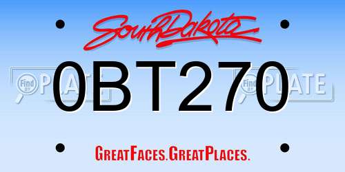 0BT270 South Dakota License Plate